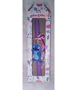 Πασχαλινή Λαμπάδα Stitch σε Κουτί Δώρου – Χειροποίητη με Ξύλινο Διακοσμητικό