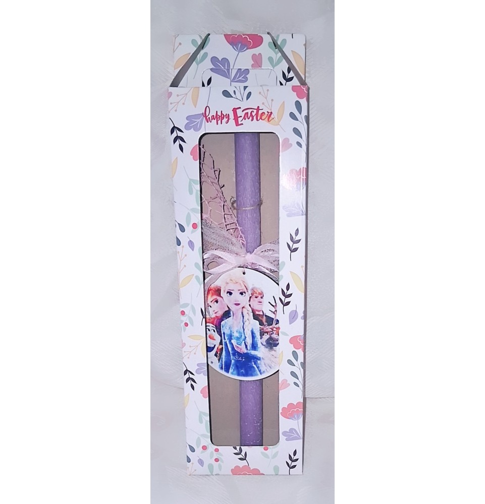 Πασχαλινή Λαμπάδα Frozen σε Κουτί Δώρου – Με Ξύλινο Διακοσμητικό