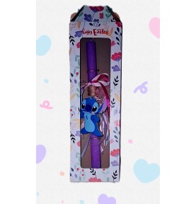 Πασχαλινή Λαμπάδα Stitch σε Κουτί Δώρου – Χειροποίητη με Ξύλινο Διακοσμητικό