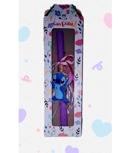 Πασχαλινή Λαμπάδα Stitch σε Κουτί Δώρου – Χειροποίητη με Ξύλινο Διακοσμητικό