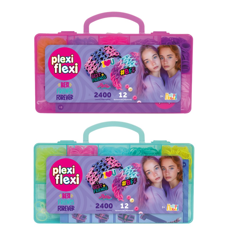 Plexi Flexi Best Friends Forever Θήκη Με 2400 Λαστιχάκια - 2 θήκες μπροστά όψη
