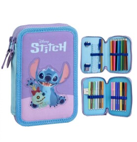 Σχολική Κασετίνα Διπλή Γεμάτη Disney Stitch & Scrump 2 Ορόφων - μπροστά όψη