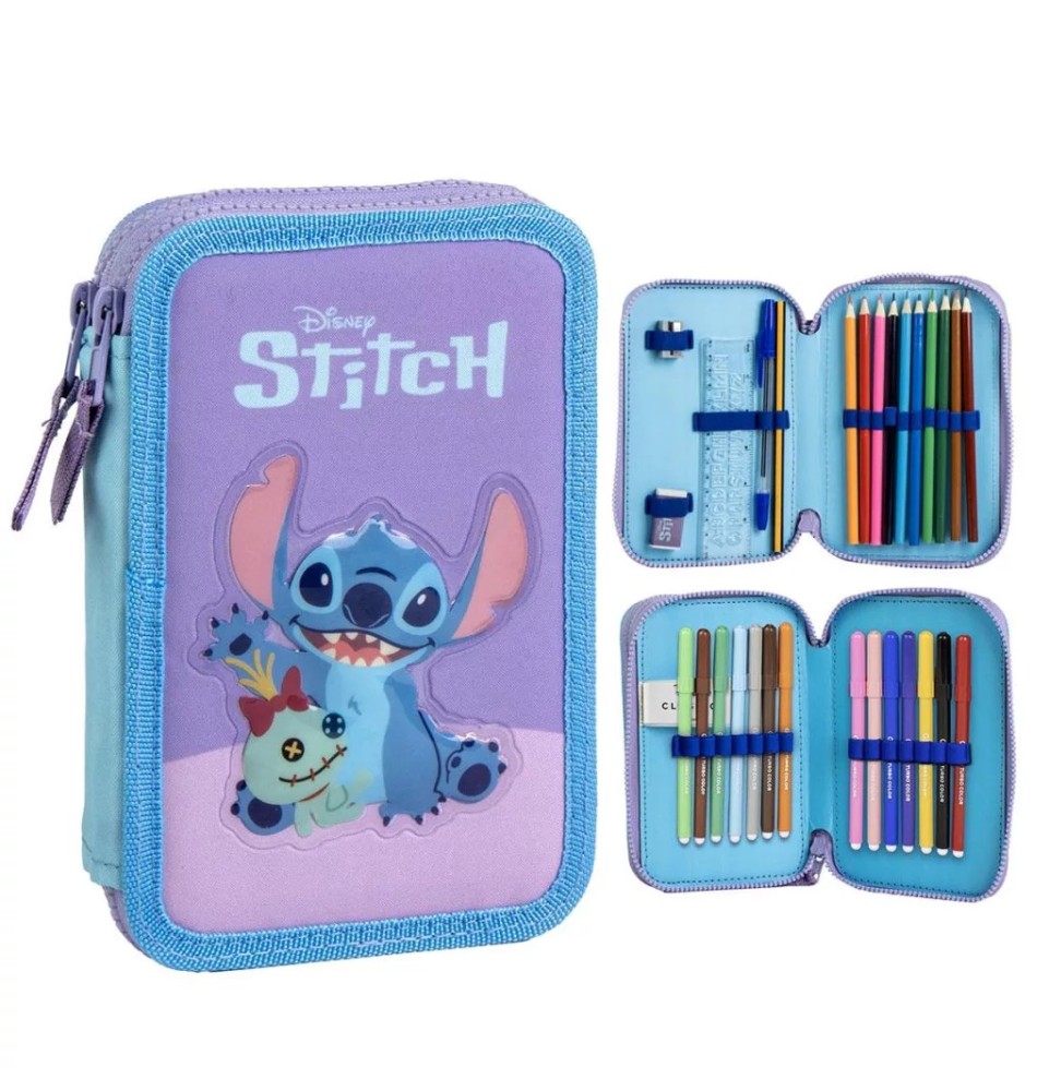 Σχολική Κασετίνα Διπλή Γεμάτη Disney Stitch & Scrump 2 Ορόφων - μπροστά όψη