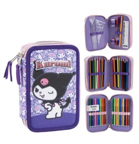 Σχολική Κασετίνα Τριπλή Γεμάτη Hello Kitty & Kuromi "Little Rebel" 3 Ορόφων - μπροστά όψη