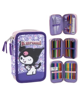 Σχολική Κασετίνα Τριπλή Γεμάτη Hello Kitty & Kuromi "Little Rebel" 3 Ορόφων - μπροστά όψη