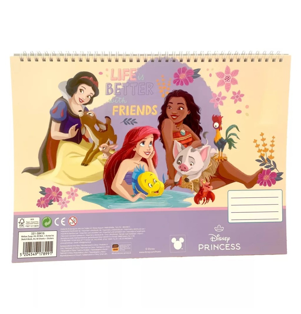 Disney Princess Life A4 Σπιράλ Βιβλίο Ζωγραφικής & Αυτοκόλλητα 40 Φύλλα