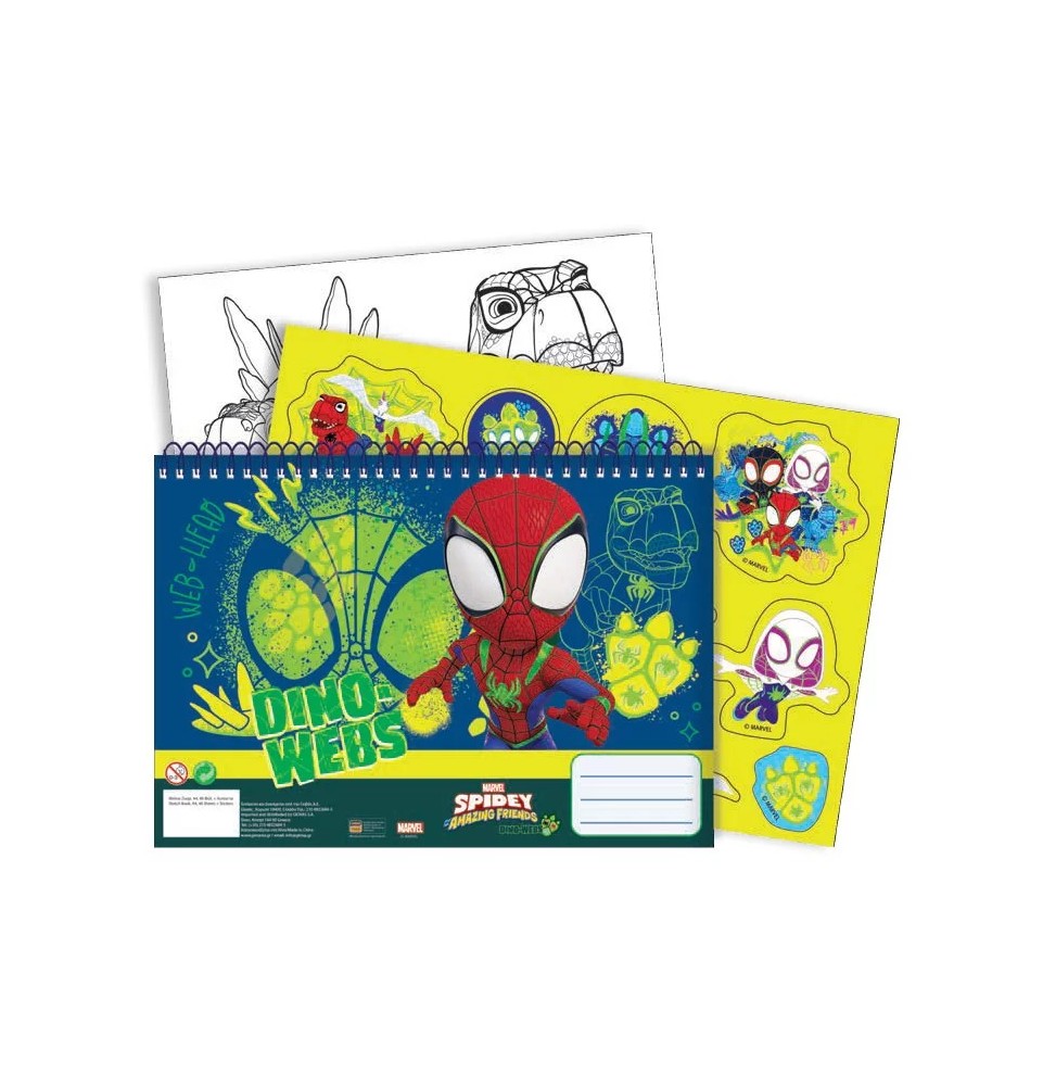 Spiderman Spidey Dino-Webs A4 Σπιράλ Βιβλίο Ζωγραφικής & Αυτοκόλλητα 40 Φύλλα - λεπτομέρειες